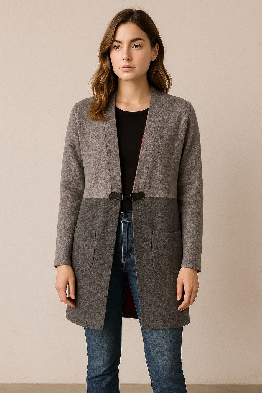 AIDA Wool Blend Colorblock Longline Cardigan Made in Italy Gray Size Large